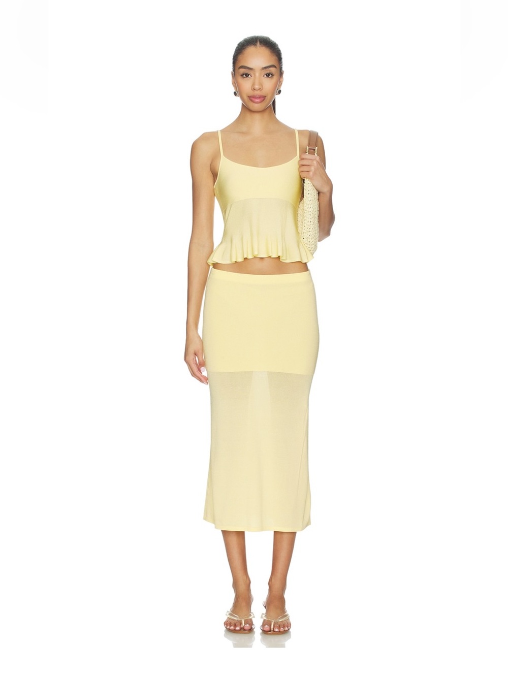 Lovers + Friends Delia Light Yellow Knit Midi Skirt